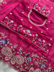 Party-wear Soft Tabby Silk Padding Embroidery Cutwork Saree