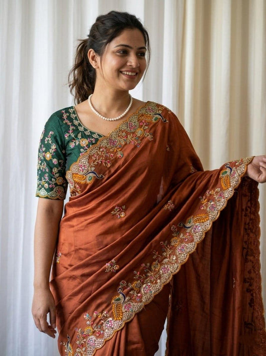 Party-wear Rangoli Silk Codding With Multi Embroidery Work Saree