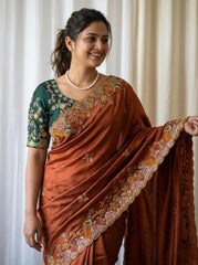 Party-wear Rangoli Silk Codding With Multi Embroidery Work Saree