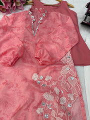 Trendy Organza Silk Digital Printed With Real Mirror Work Top Pant With Shrug