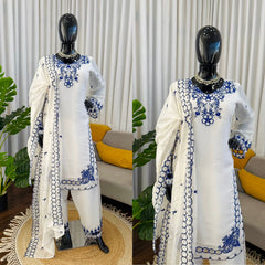 Beautiful Mull Chanderi Thread With Sequence Work Suit