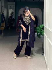 Party-wear Velvet Sequins & Thread Embroidery Work Suit