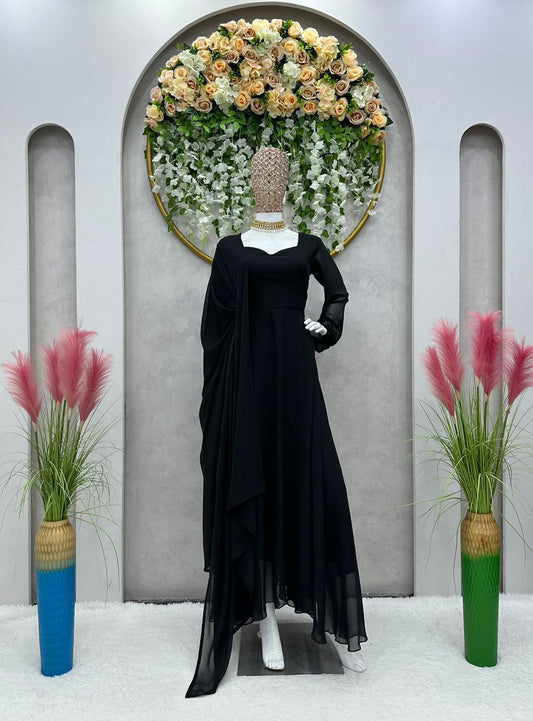 Beautiful Black Colour Georgette Work Gown