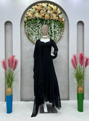 Beautiful Black Colour Georgette Work Gown