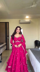 Festive Season Special Red Georgette Thread With Sequence Work Gown