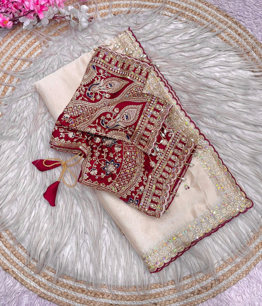 Party-wear Rangoli Silk Sequence Coding Embroidery Work Saree With Stitched Blouse