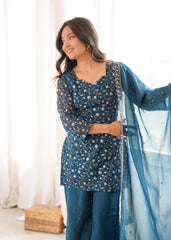 Elegant Crunchy Silk Kurta Set With Bell Bottom & dupatta