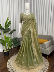 Trending Designer Cherry Red Fendy Silk Beads Thread & Sequence Work Saree