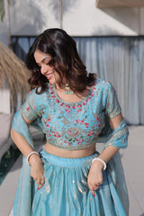 Premium Designer Fendi Silk Multi Thread Embroidery Work Lehenga Choli