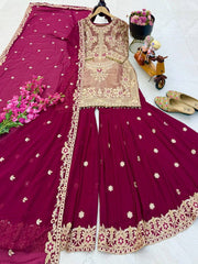 Party-wear Crunchy Silk Codding Embroidery Sequence Work Sharara