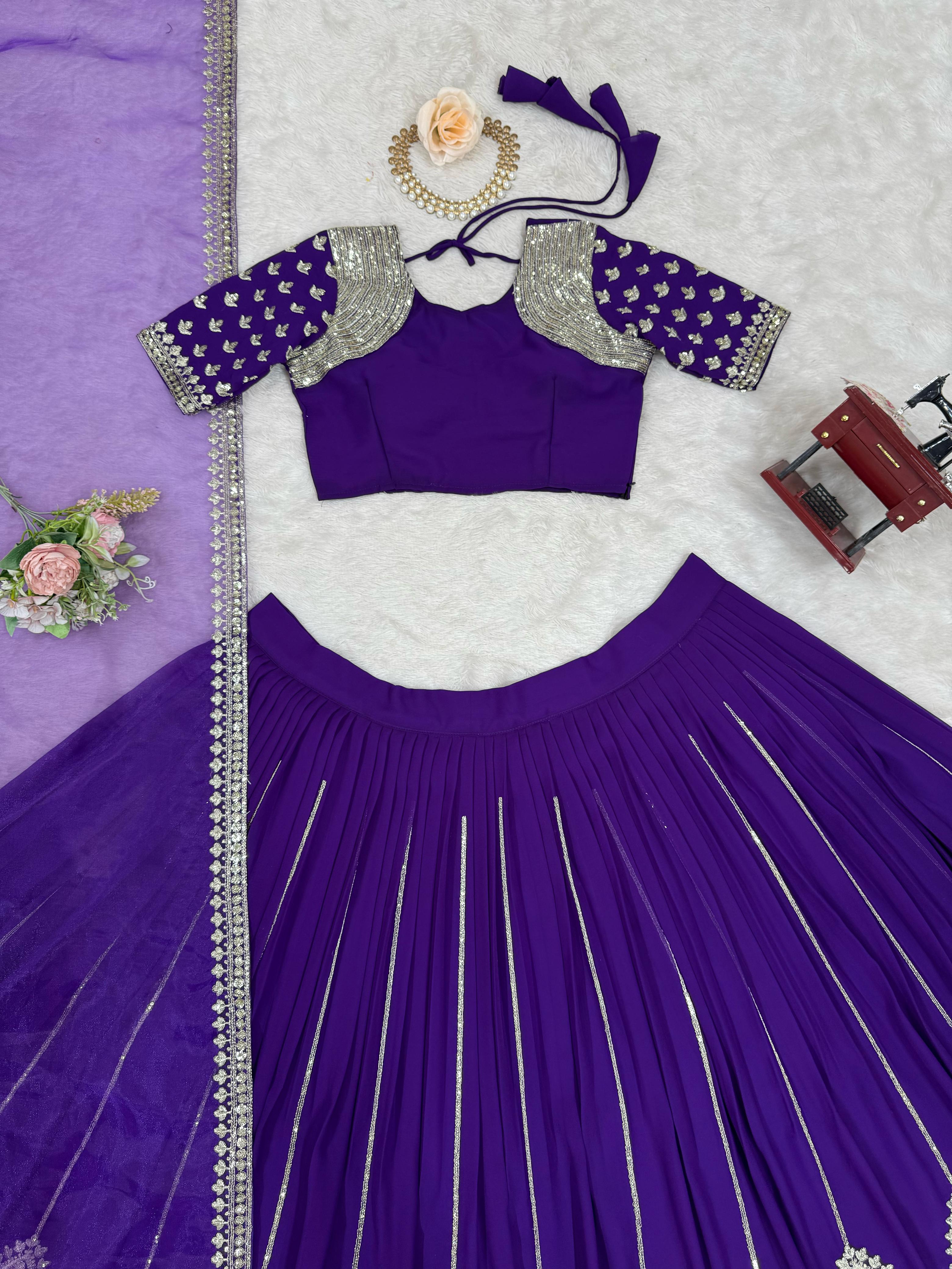 Wedding Special Purple Georgette Thread With Sequence Work Lehenga Choli