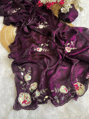 Party-wear Beautiful Fendy Satin Hand-work Saree