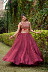 Classic Chanda Silk Plain With Sequins & Thread Embroidery Work Belt Lehenga Choli