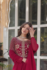 Beautiful Designer Blooming Georgette Embroidery Work Long Gown