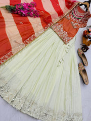 Party-wear Fendy Silk Embroidery Sequence Work Top Lehenga & Dupatta Set