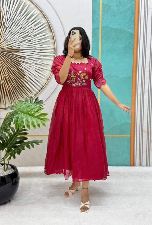 Beautiful Stylish Soft Kota Checks With Handwork Gown