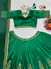 Gorgeous Green Malbari Silk Thread With Sequence Work Lehenga