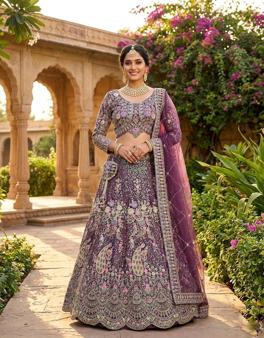 Beautiful Peacock Design Butterfly Net Coding & Sequins Work Lehenga Choli