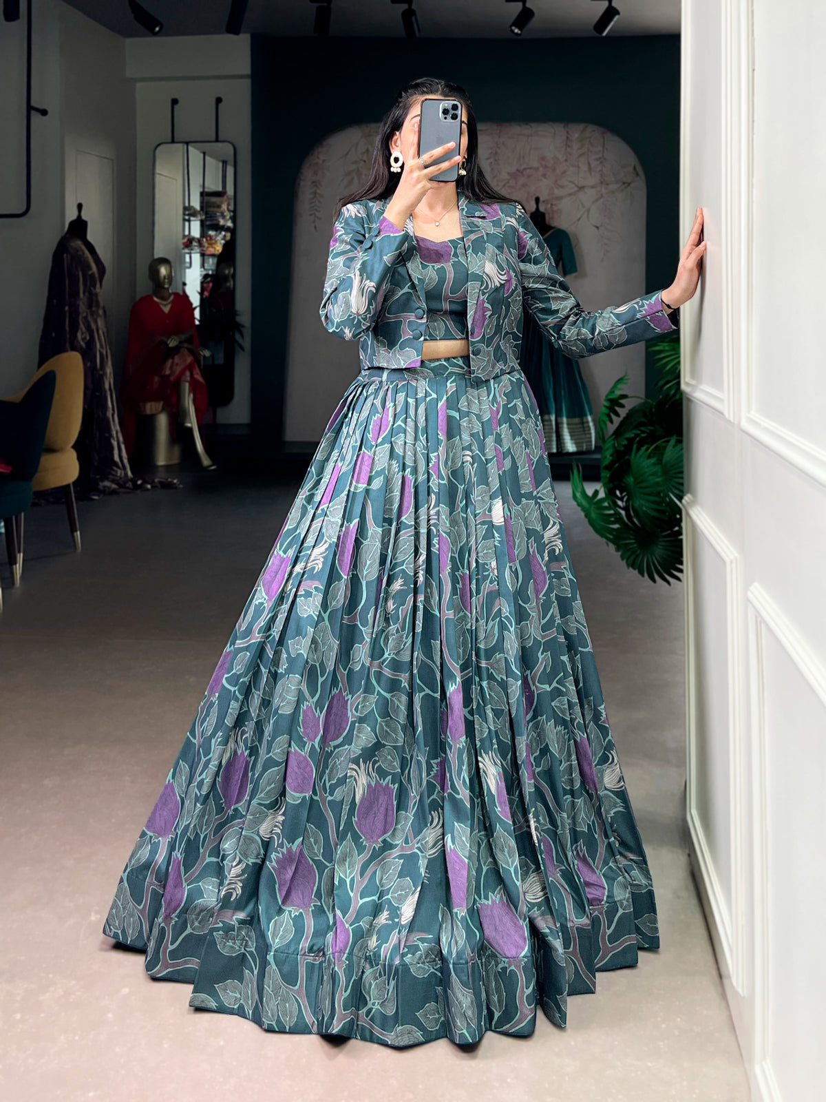 Beautiful Tasar Silk Printed Lehenga Choli With Koti
