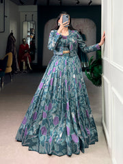 Beautiful Tasar Silk Printed Lehenga Choli With Koti