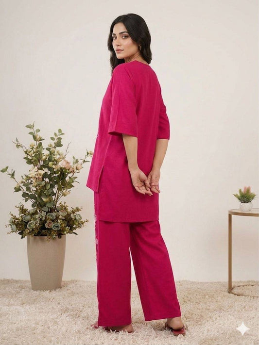 Beautiful Roman Silk Embroidery Work Co-Ord Set