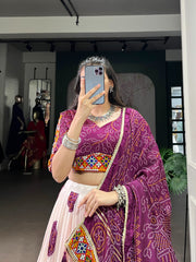 Festival Special Tasar Silk Bandhej Printed & Gamthi Work Lehenga Choli
