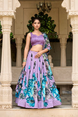 Beautiful Tussar Silk Floral Printed Lehenga Choli