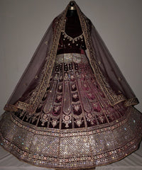 Wedding Special  Heavy Velvet Zarkan Diamond Work Bridal Lehenga Choli