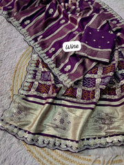 Beautiful Dola Silk Bandhej Pallu Work Saree