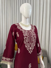 Beautiful Slub Rayon Thread With Fancy Lace Co-Ord Set