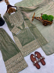 Party-wear Fendy Silk Embroidery Sequence Work Salwar Suit