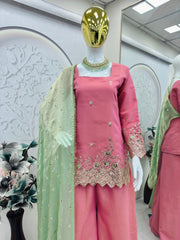 Party-wear Designer Shimmer Silk Embroidery Sequence Work Sharara