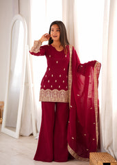 Beautiful Party Were Crunchy Silk Embroidery Work Sarara Set