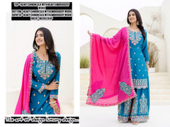 Party-wear Chinon Silk Embroidery Codding Sequence Work Suit