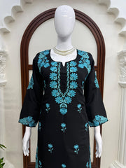 Elegant Black Color Roman Silk Work Suit