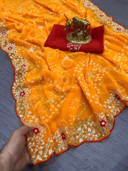 Beautiful Pure Georgette With Jodhpur Bandhani Printed Saree