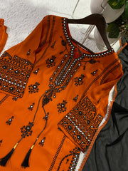 Beautiful Rayon Embroidery With Paper Mirror Work Suit