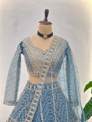 Reception Special Butterfly Net Sequins & Zari  Embroidery Work Lehenga Choli