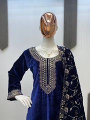 Winter Special Velvet Sequence Embroidery Work Suit