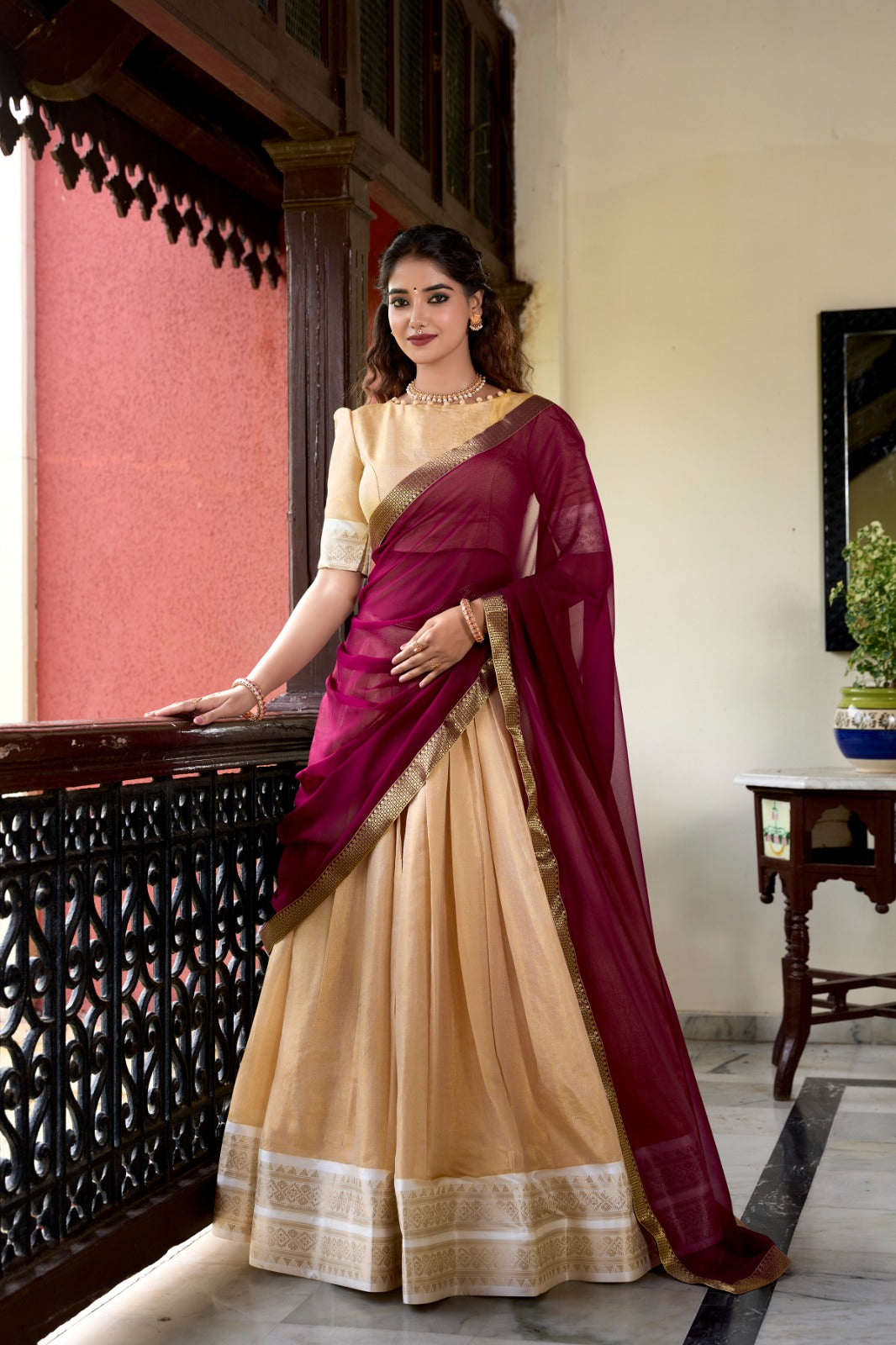 South Indian Special Kanchipuram Zari Weaving Work Half Saree