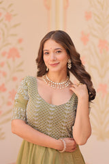 Beautiful Party-wear Fendy Designer With Beads Embroidered Work Gown