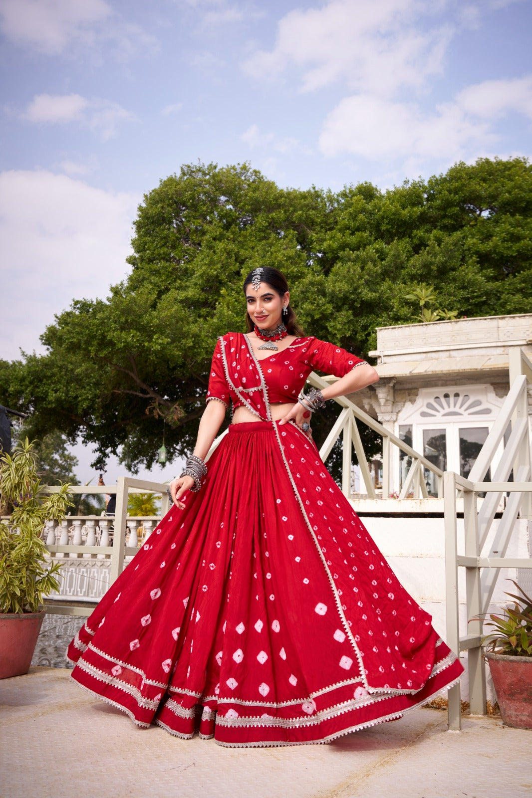 Navratri Special Traditional Chanderi Bandhani Printed Lehenga Choli