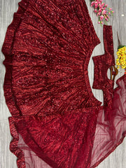 Elegance Red Colour Net Embroidery Sequence Work Lehenga Choli