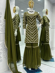 Party-wear Beautiful Georgette Embroidery & Sequence Work Sharara