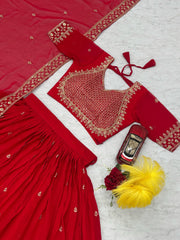 Red Sequence Embroidery Work Georgette Lehenga choli