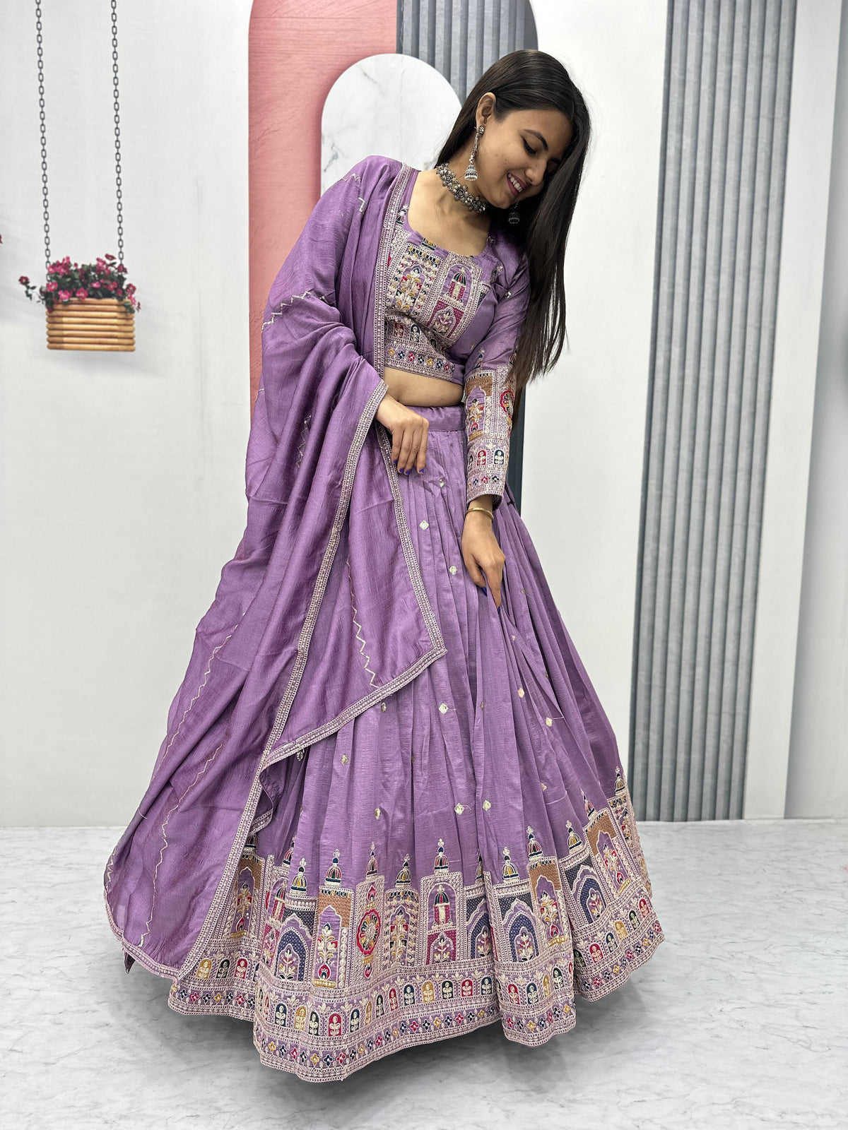 Festival Pure Vichitra Silk Embroidery Coding Sequence & Thread Work Lehenga Choli