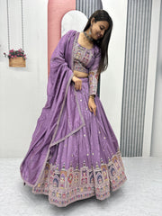 Festival Pure Vichitra Silk Embroidery Coding Sequence & Thread Work Lehenga Choli