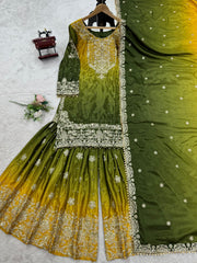 Beautiful Designer Heavy Chinon Silk Coding & Sequence With Pearl Work Sharara