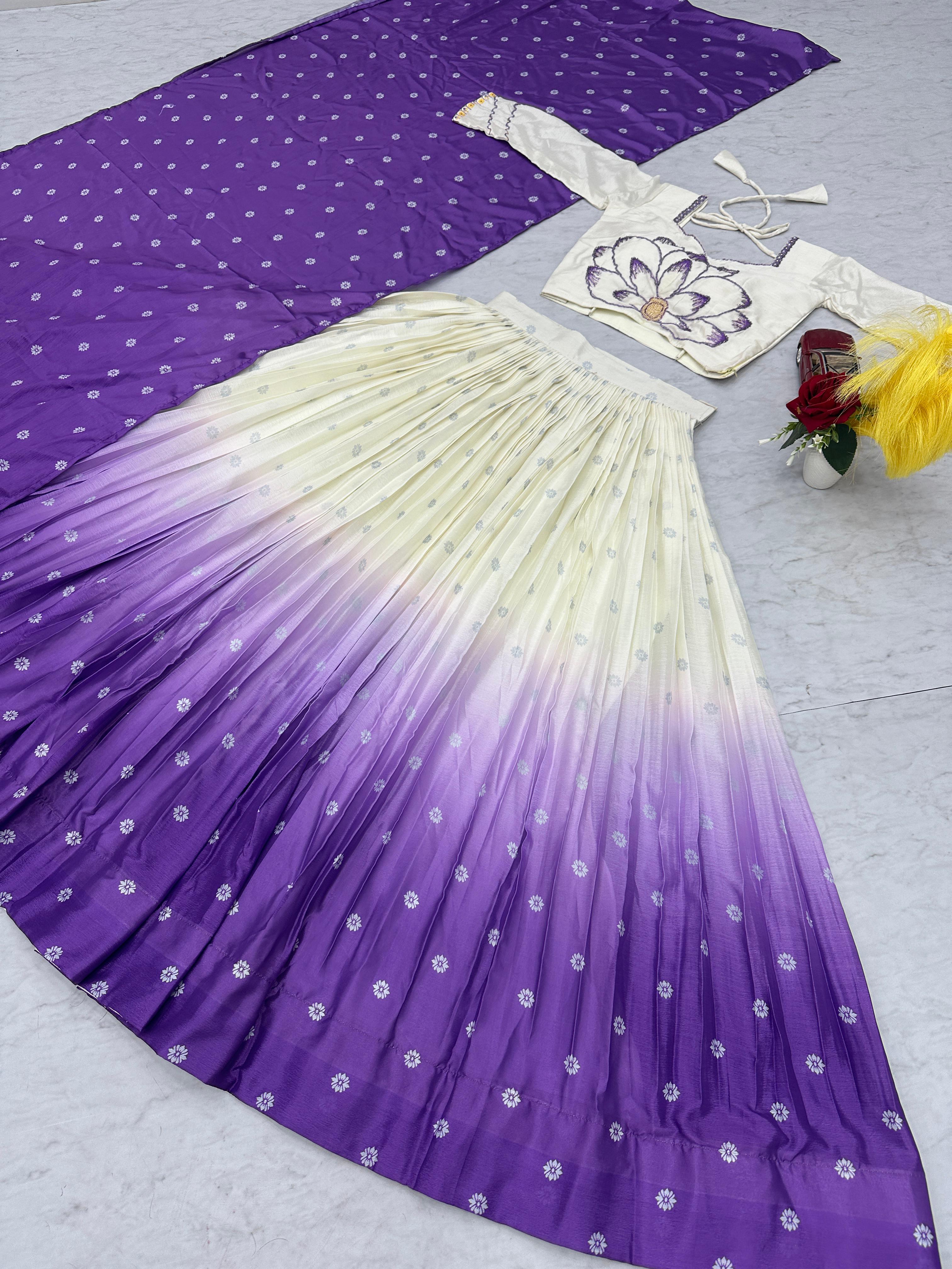 Beautiful Chinon Silk Real Hand Work With Digital Printed Lehenga Choli