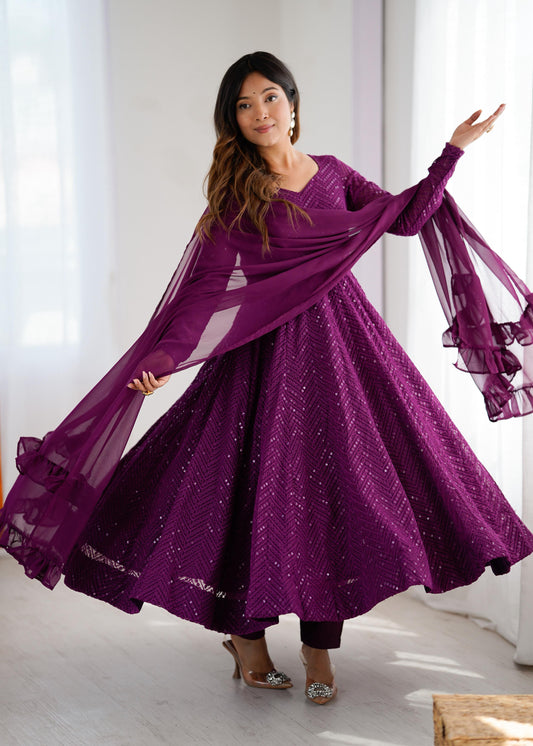 Beautiful Lukhnowi Georgette Sequence Work Anarkali Suit